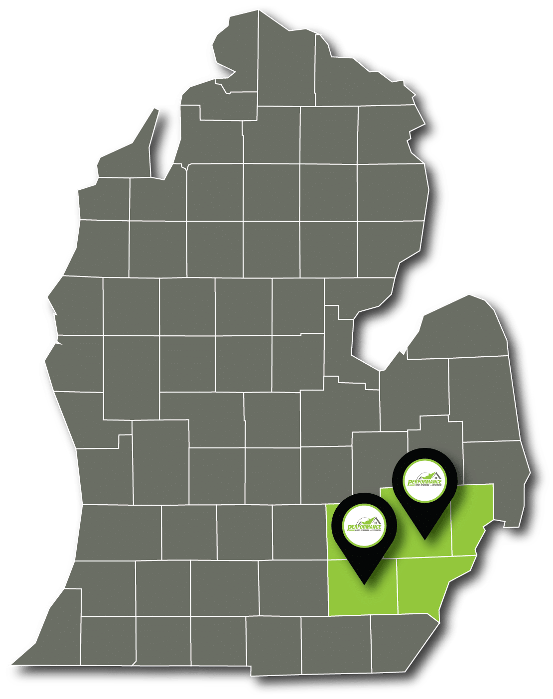 Performance Roofing and Siding in Michigan Service Map