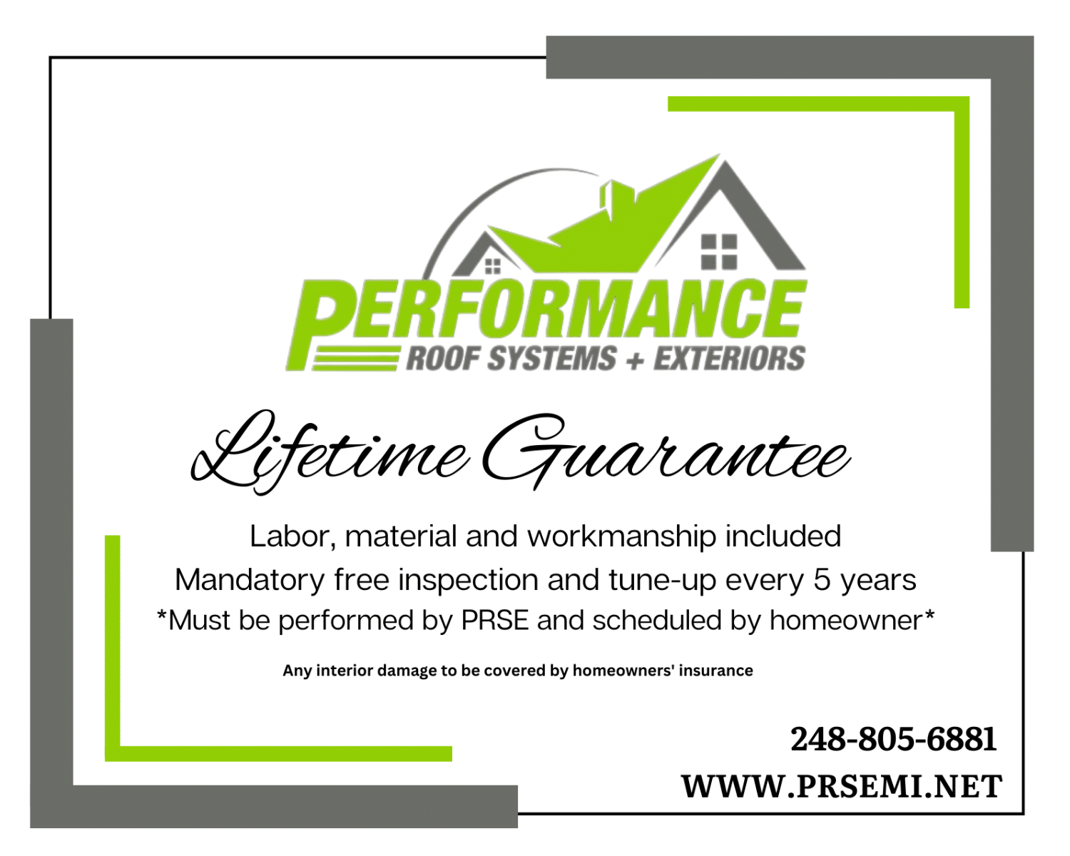 Lifetime Guarantee PRSE Digital for Performance Roofing and Siding in Pontiac, MI