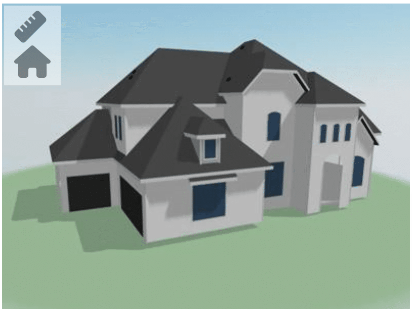 A siding design visualizer initial stage by a siding contractor for a house with a black roof and white siding with several windows designed by Performance Roofing and Siding in MI