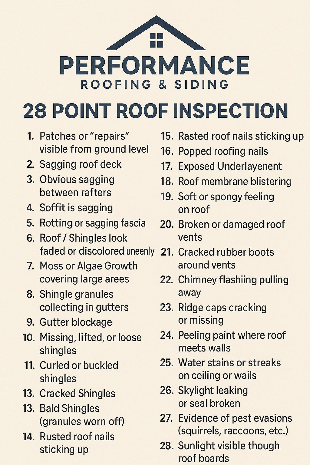 28 point roof inspection